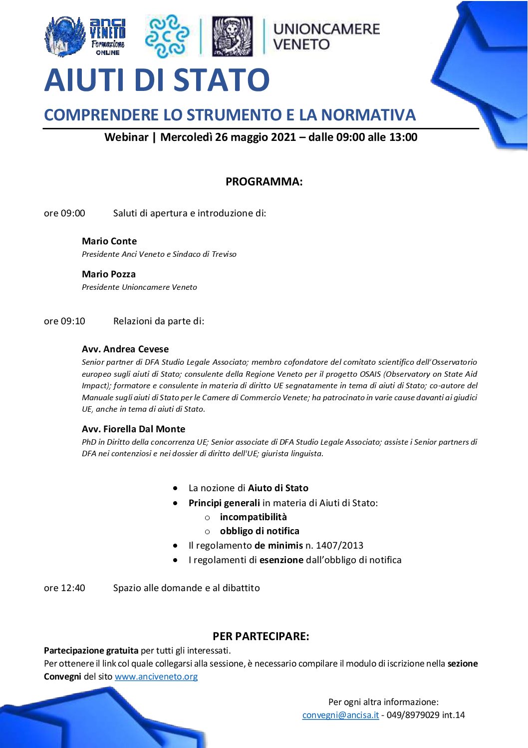 DFA e ANCI Veneto per la formazione dei Comuni in materia di Aiuti di Stato